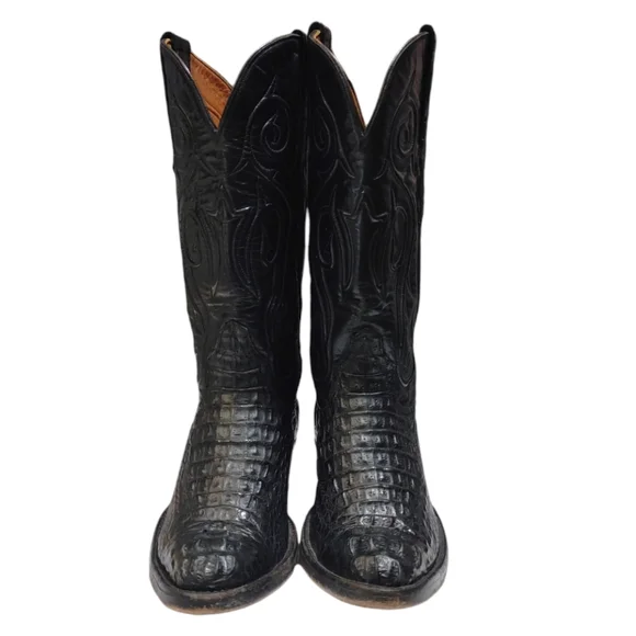 Black Jack Black Caimen Belly Leather Classic Western Cowboy Boots Mens Size 6 - Picture 7 of 15